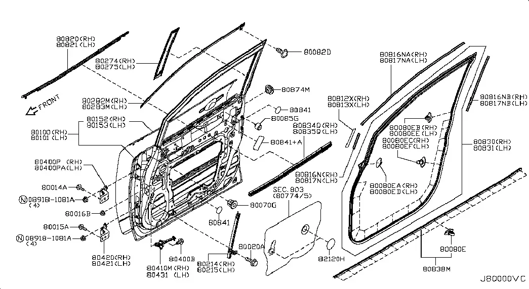 Front Door Panel and Hardware diagram