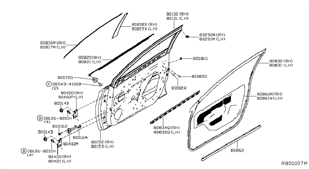 Front Door Panel and Hardware diagram