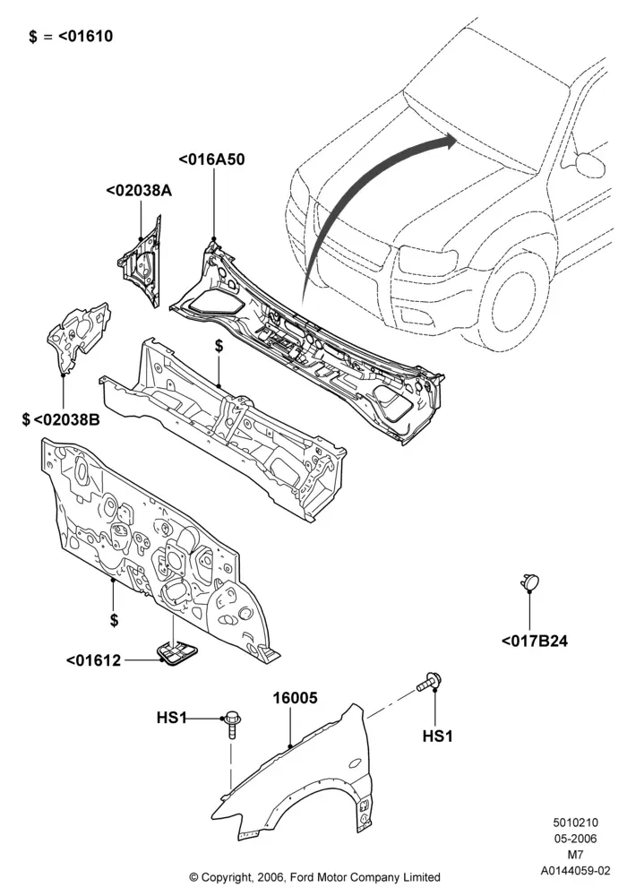 Dash Panel and Front Fenders diagram