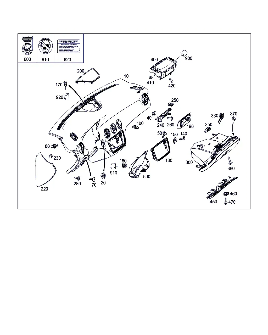 Панель приборов и вещевой ящик diagram