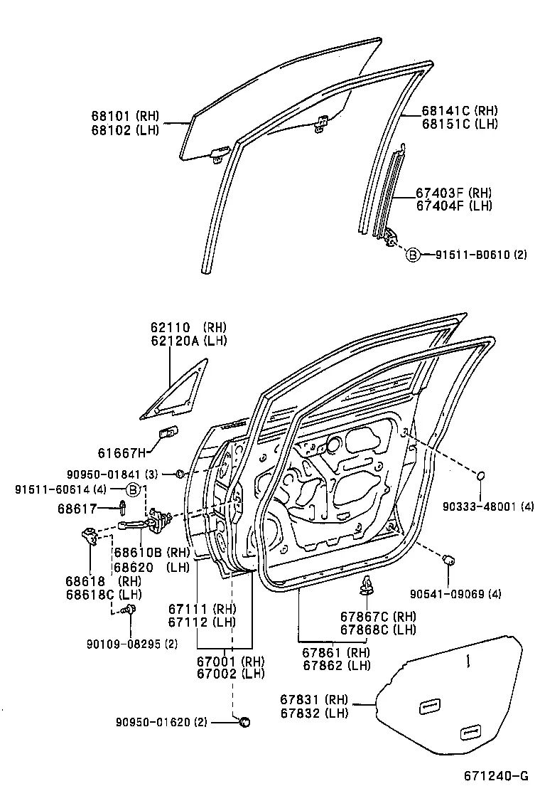 Front Door Panel, Frame and Glass diagram