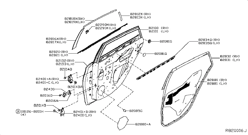 Rear Door Panel and Hardware diagram