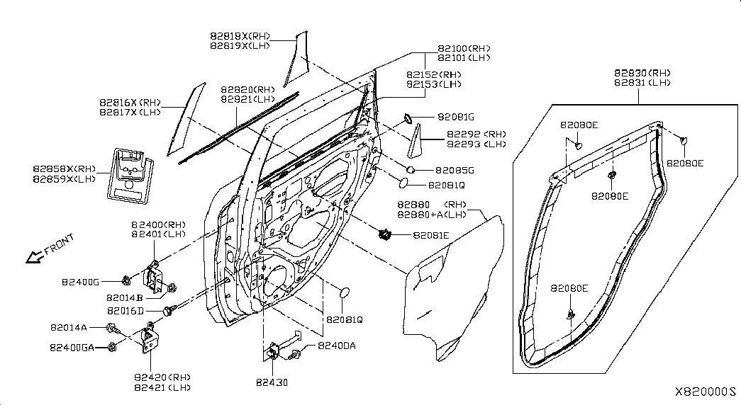 Rear Door Panel and Hardware diagram
