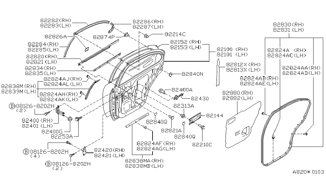 Rear Door Panel and Hardware diagram