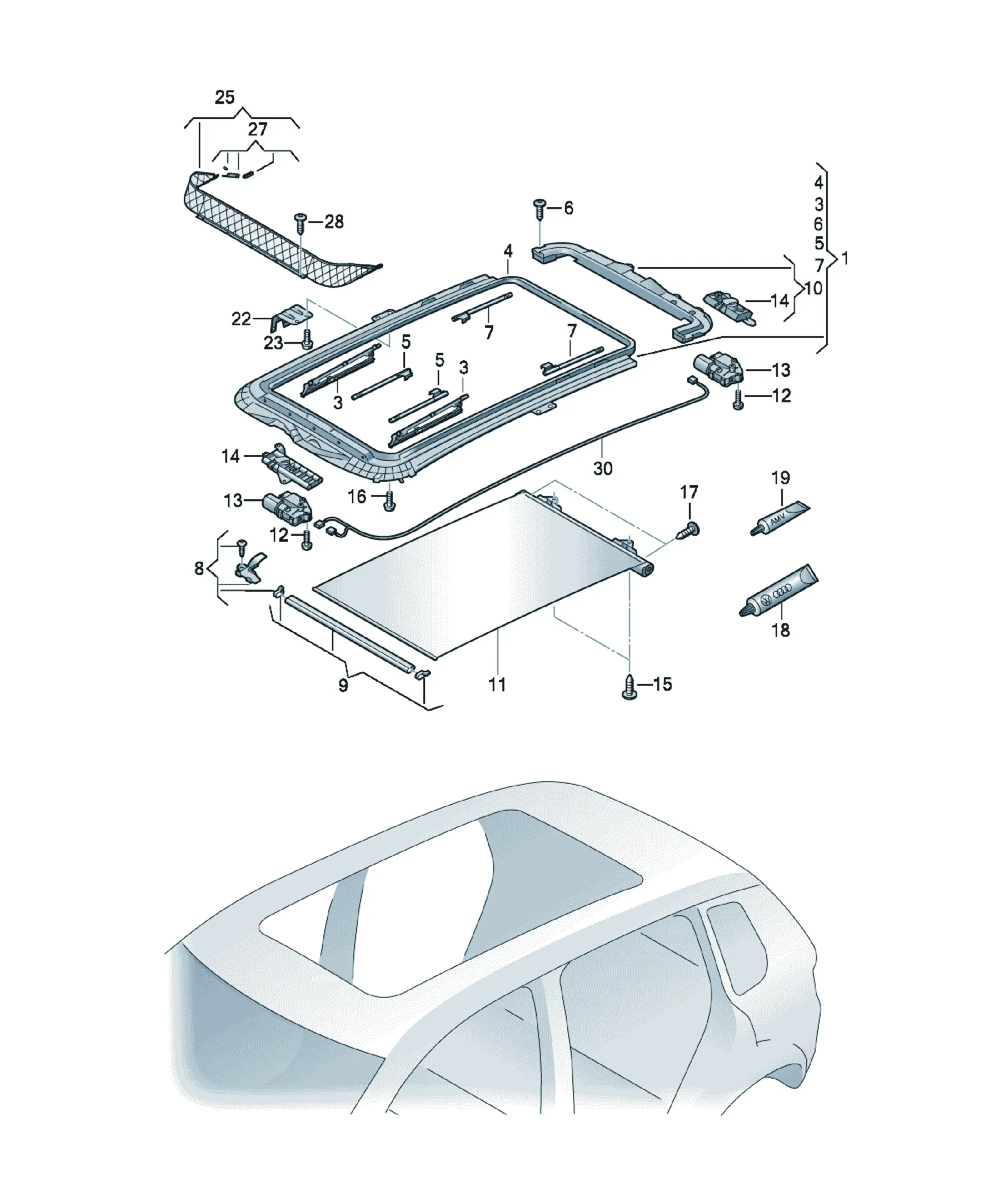 Panoramic sunroof diagram