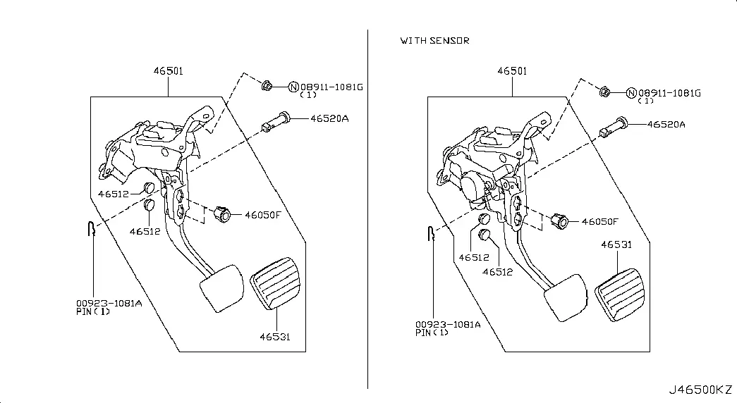 Brake and Clutch Pedals diagram
