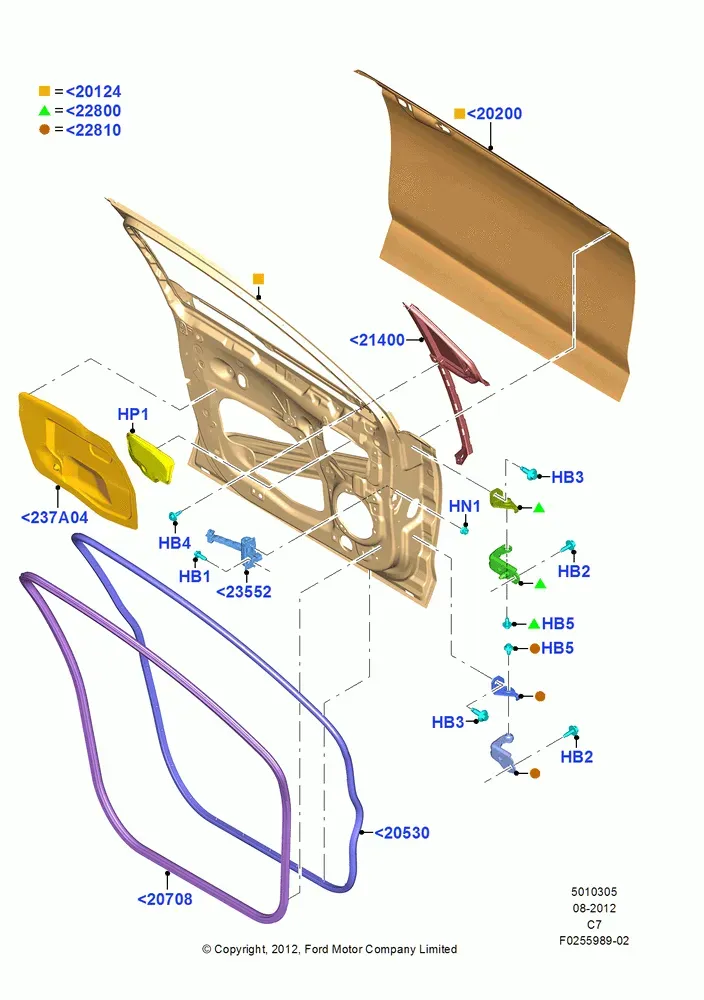 Передние двери, петли и уплотнители diagram