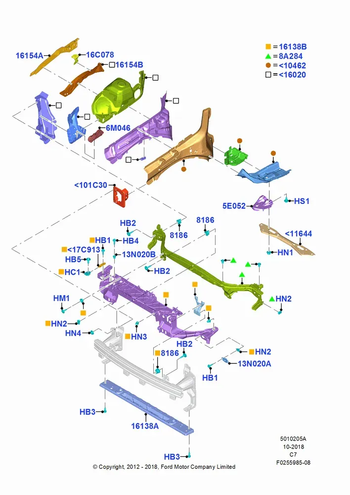 Передние панели, брызговики и лонжероны diagram