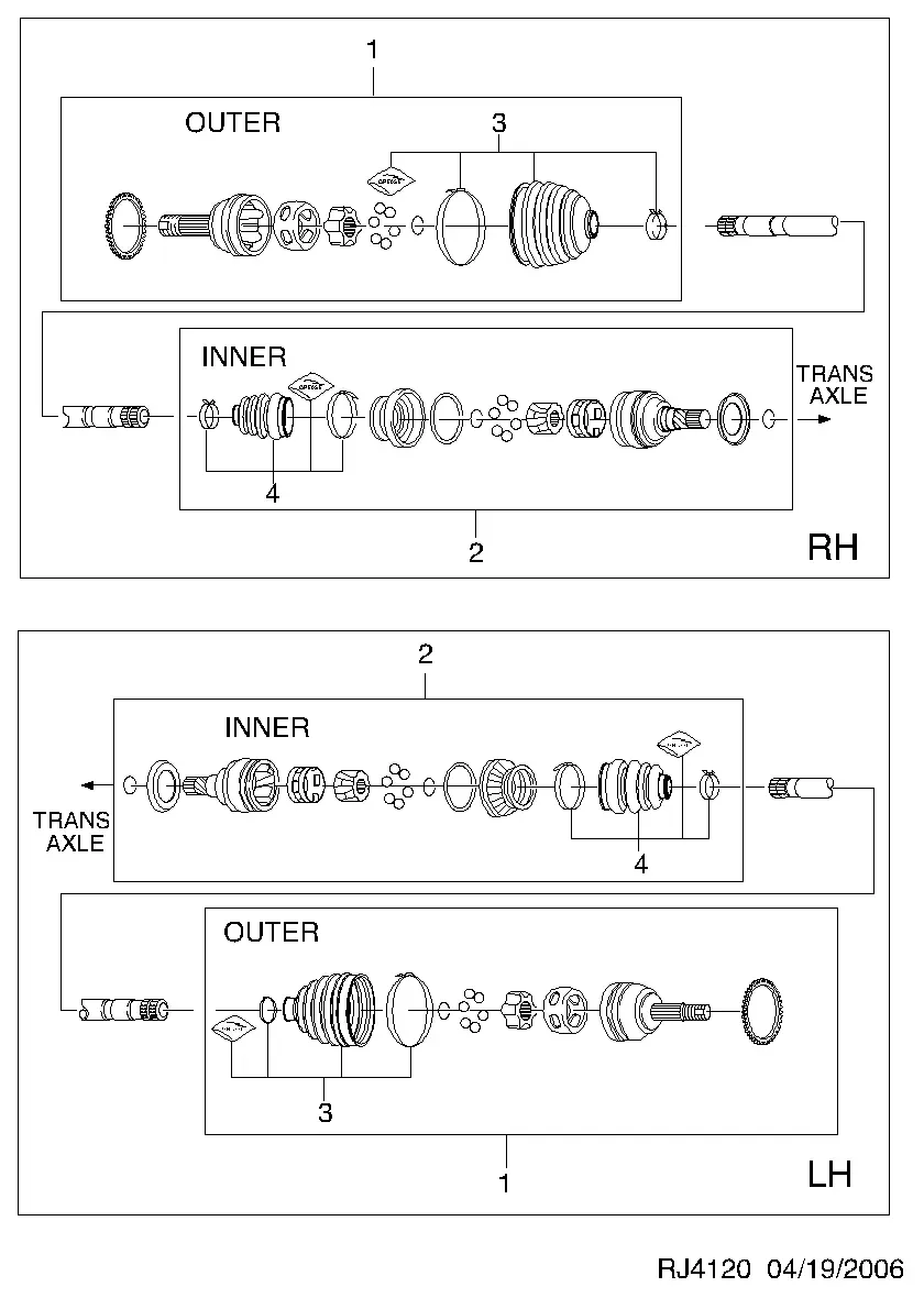 Front Axle Shafts and CV Joints diagram