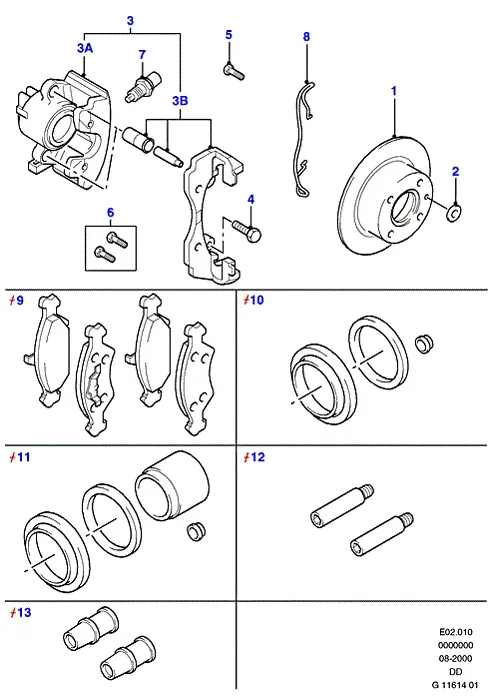 Front Brake Discs and Calipers diagram