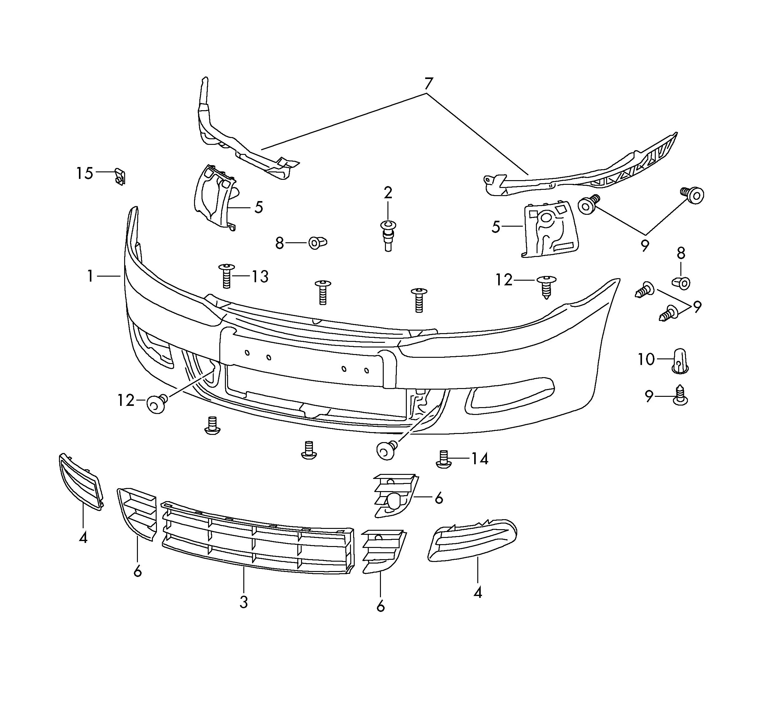 Front Bumper with Radiator Grille diagram