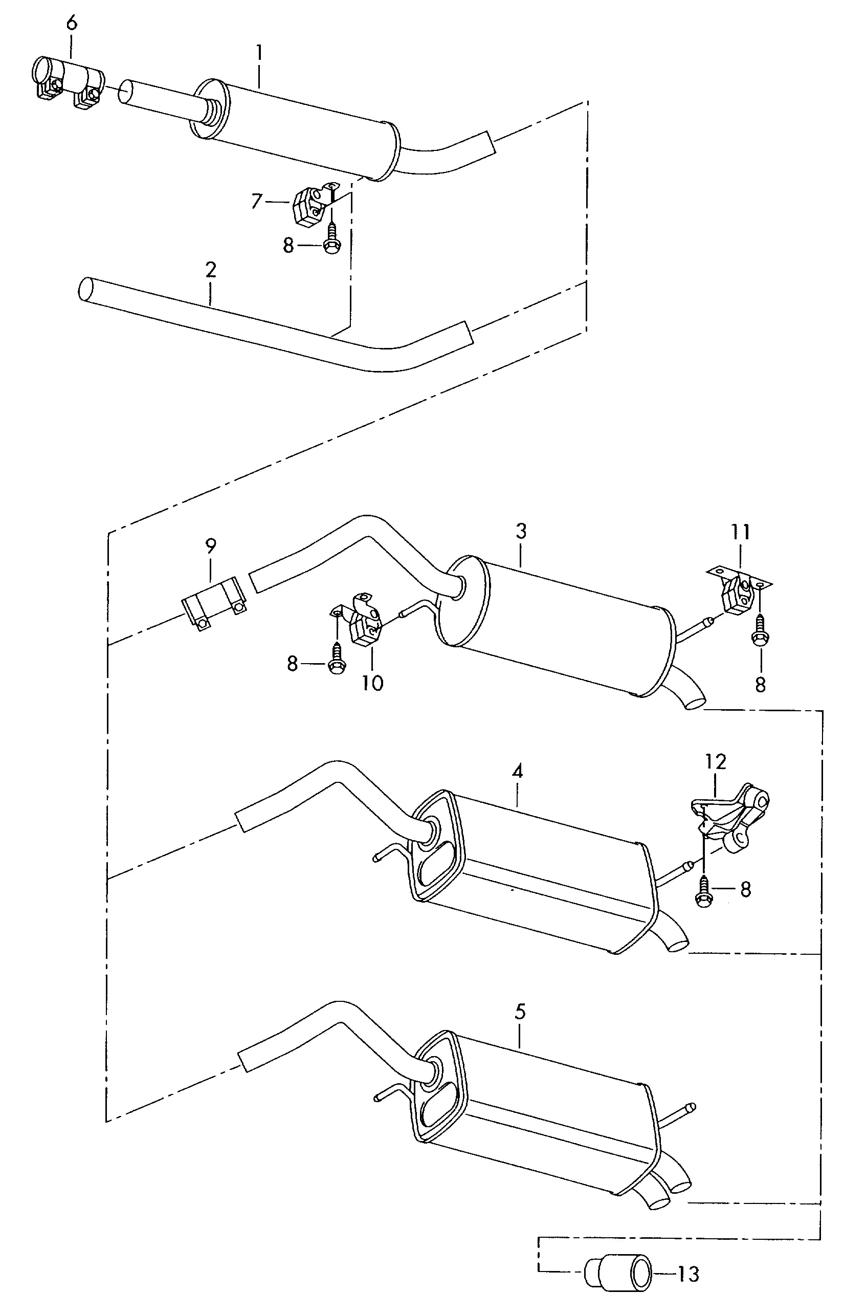 Передний и задний глушители diagram