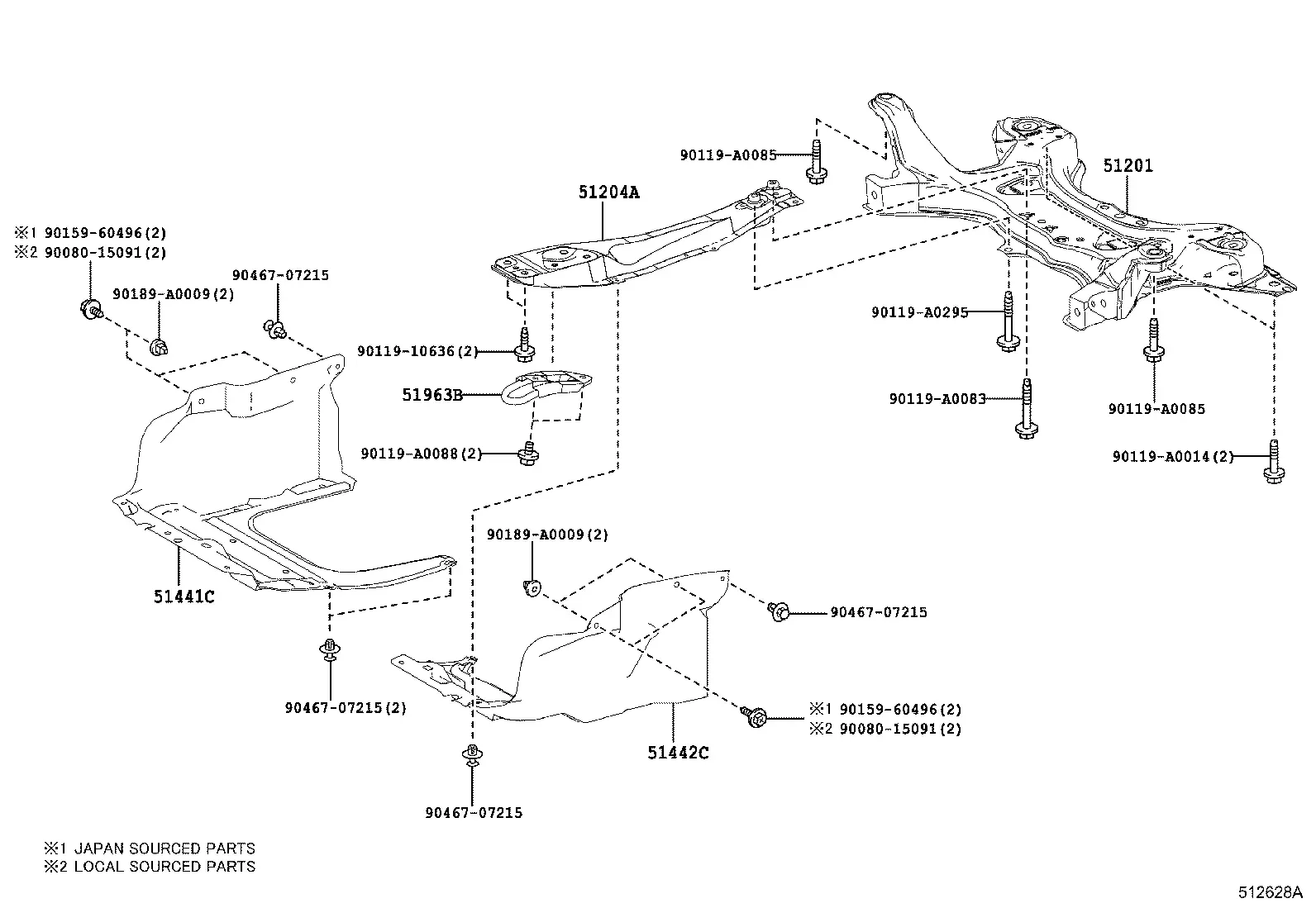 Front Crossmember and Engine Under Cover diagram