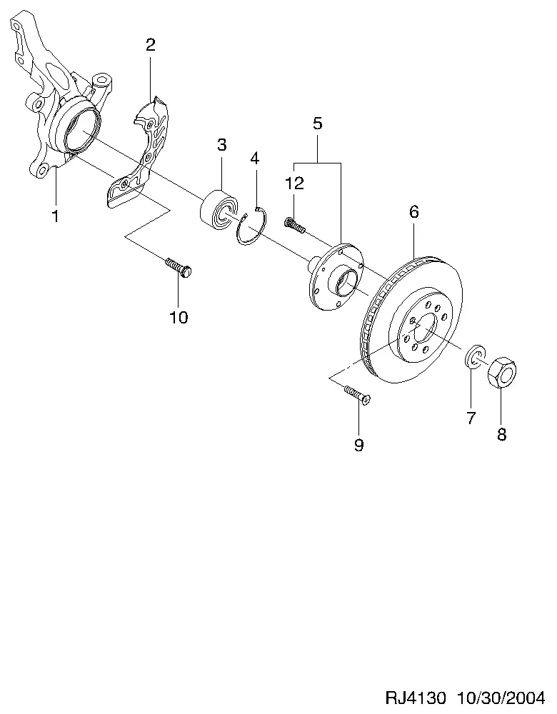 Front Steering Knuckle and Hub diagram