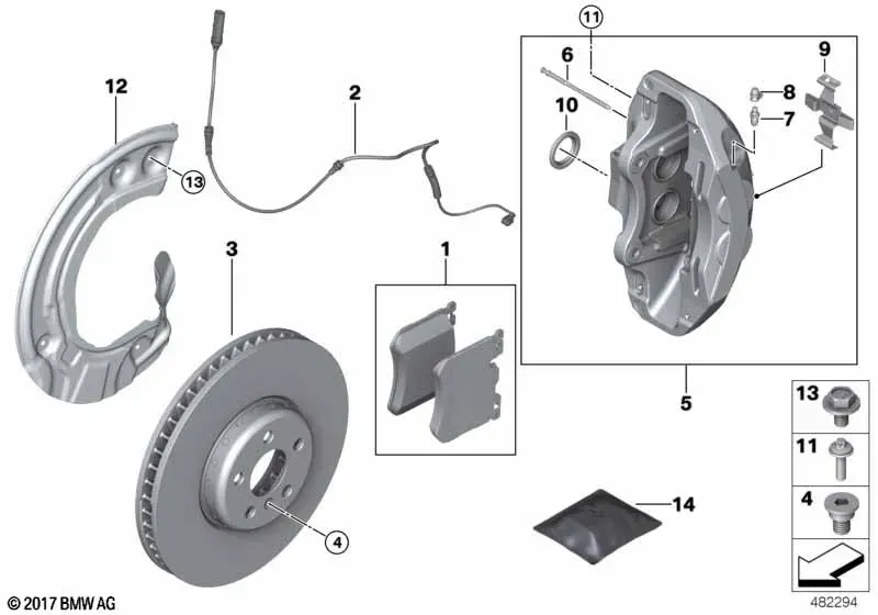 Front Brake Caliper and Disc diagram