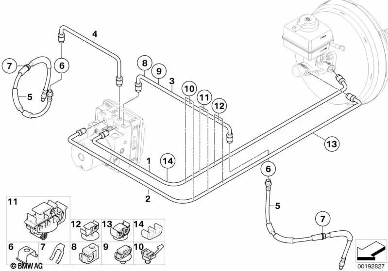 Передний тормозной трубопровод diagram
