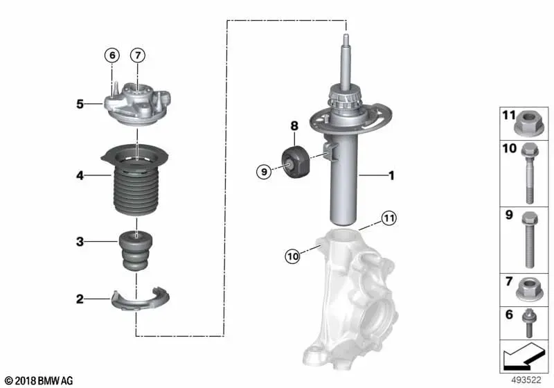 Front Shock Strut and Components diagram