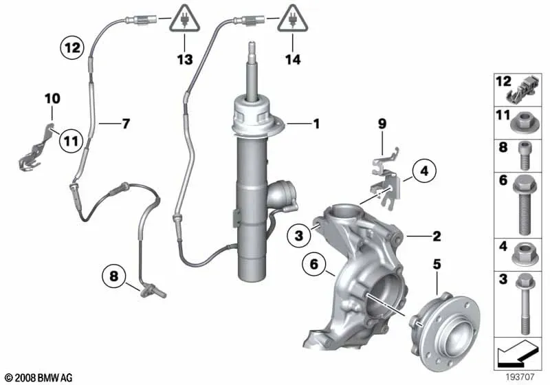 Front Strut, Steering Knuckle and Wheel Hub diagram