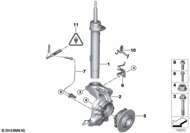 Front Strut, Steering Knuckle and Wheel Hub diagram