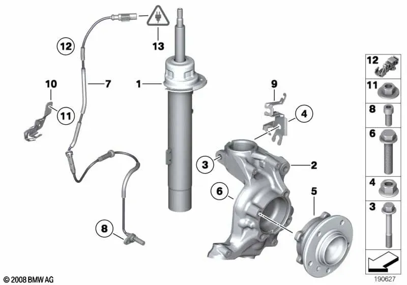 Front Strut, Steering Knuckle and Wheel Hub diagram