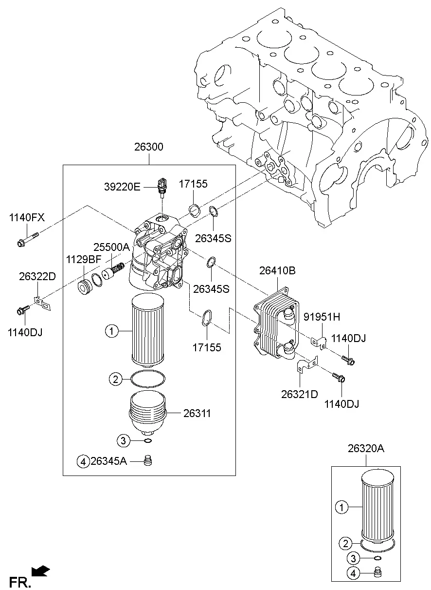 Передняя крышка двигателя и масляный фильтр diagram