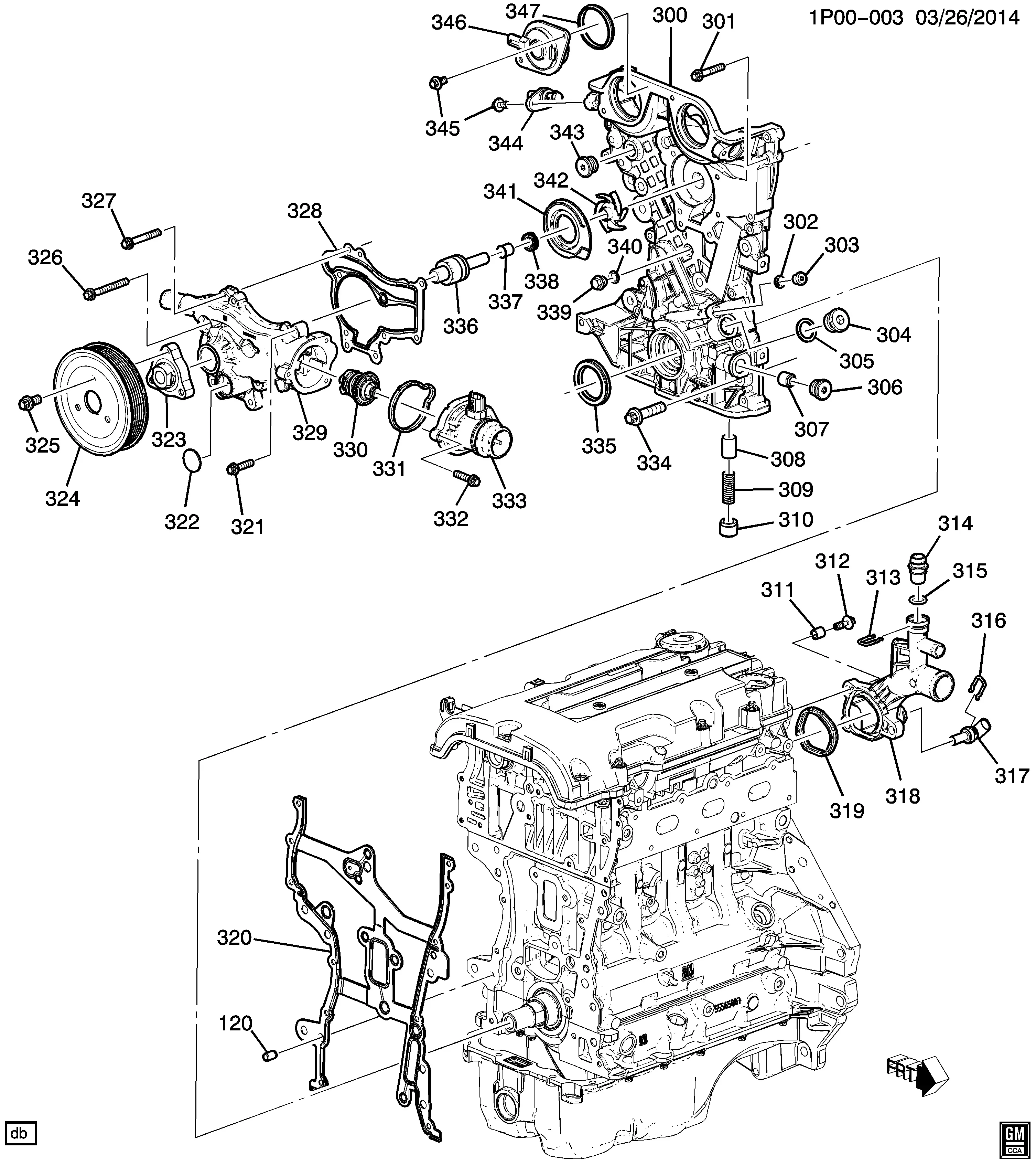 Engine Front Cover and Cooling System diagram