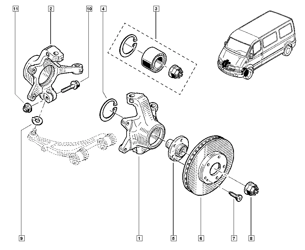 Front Wheel Hub and Brake Disc diagram