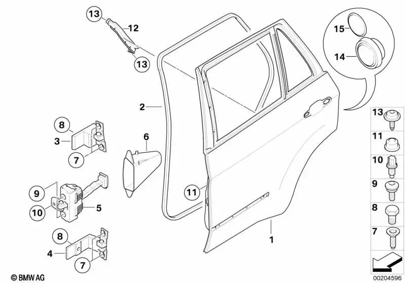Петли и ограничитель задней двери diagram