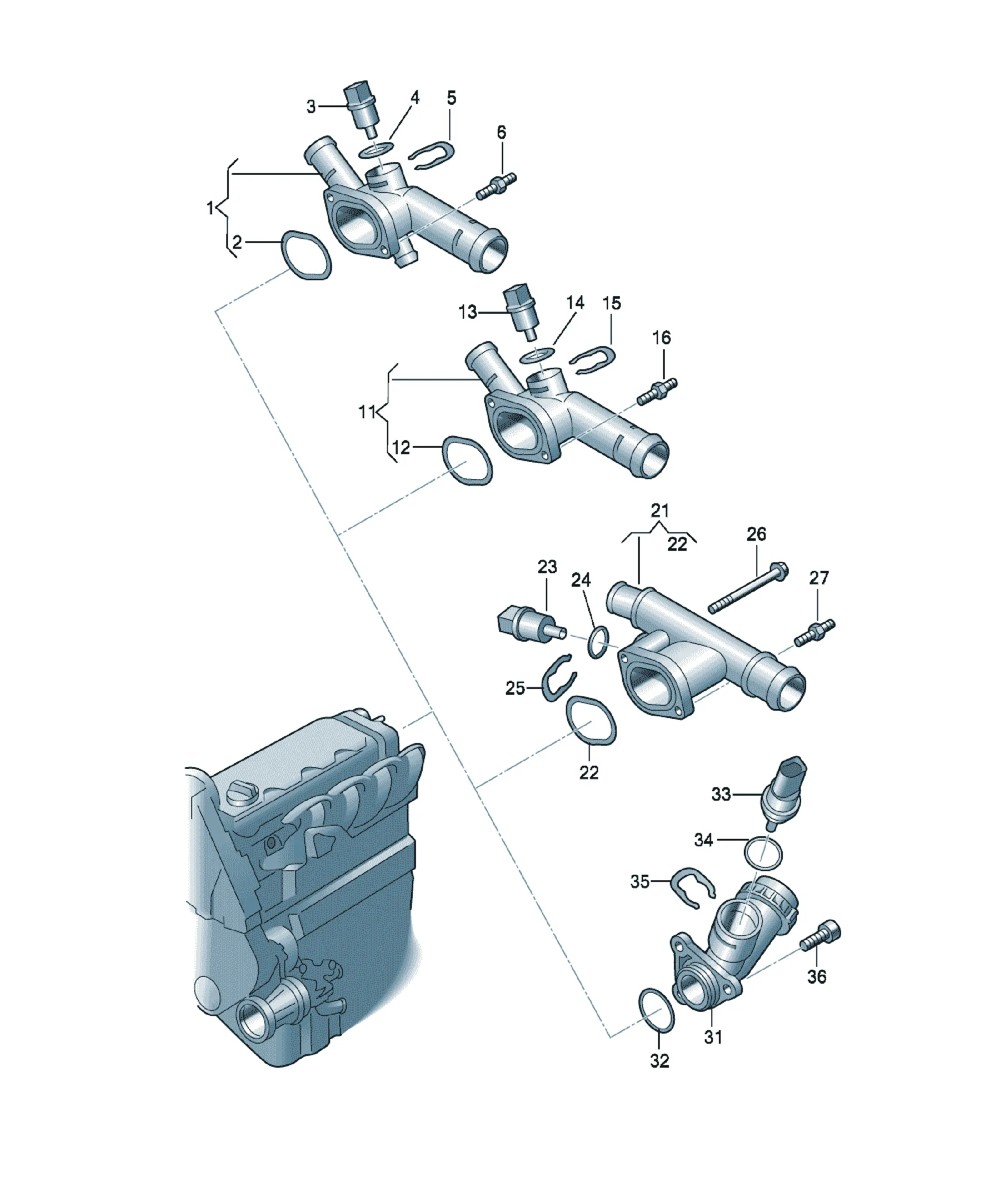 Cooling system flange diagram