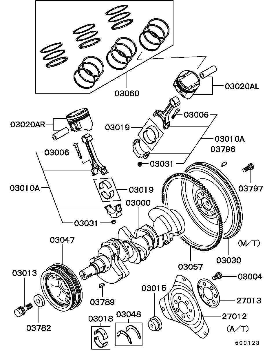 Crankshaft and piston assembly diagram