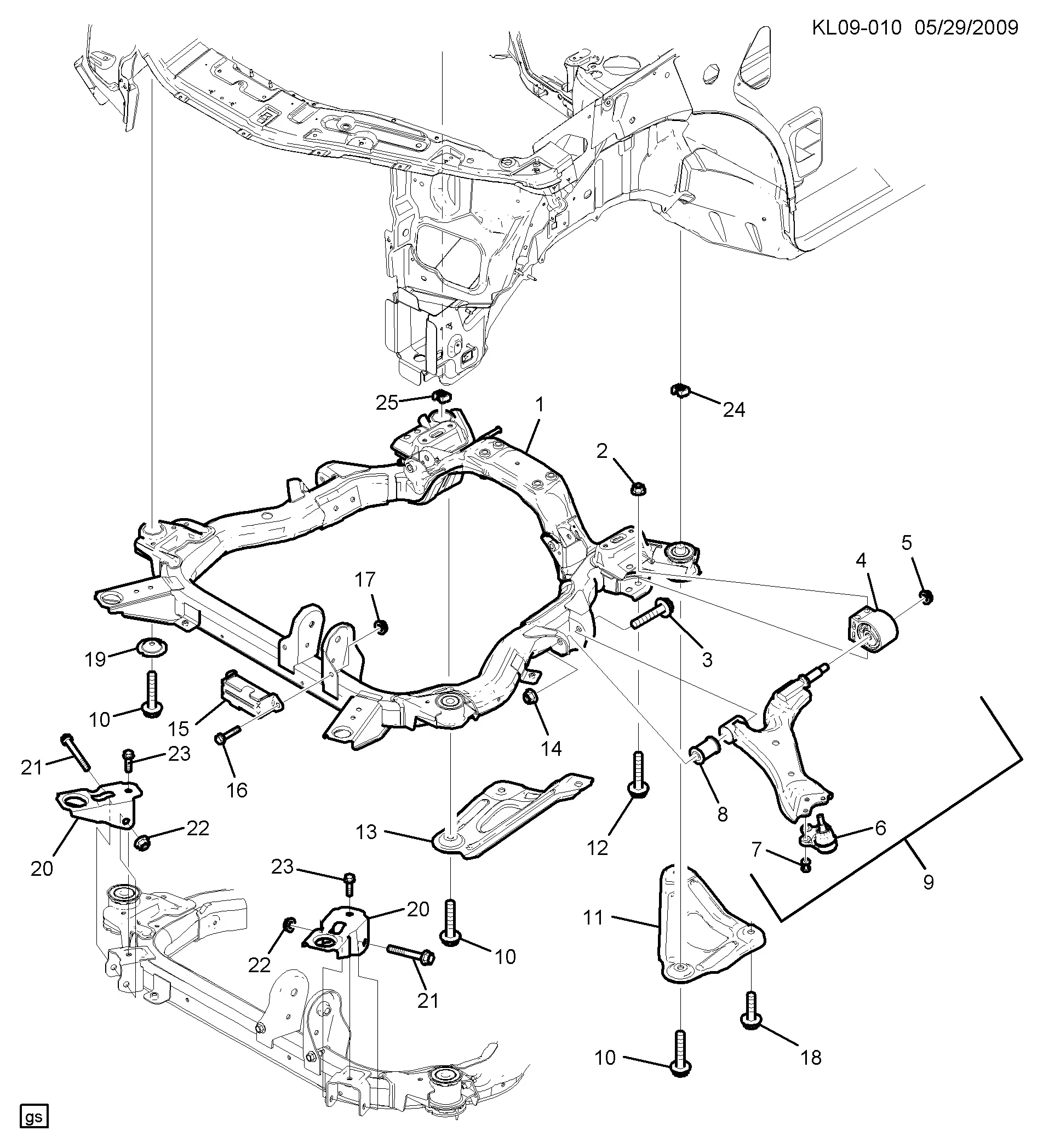 Front Suspension and Powertrain Cradle diagram