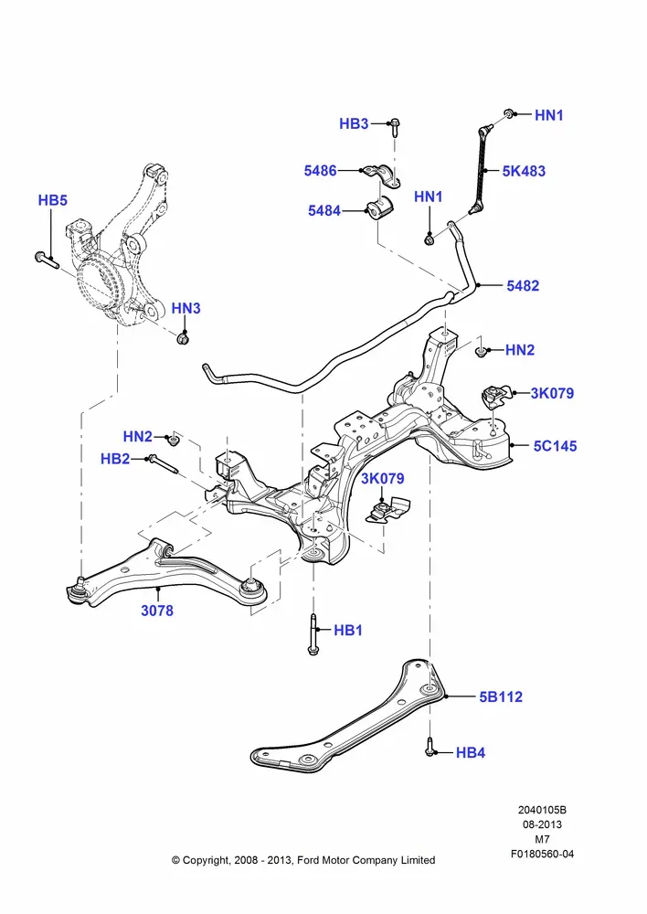 Cross Member, Suspension Arms and Stabilizer diagram