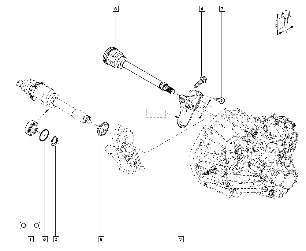 Drive Shaft Bearing and Fasteners diagram