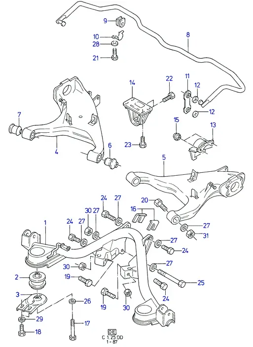 Rear Suspension Cross Member and Arms diagram