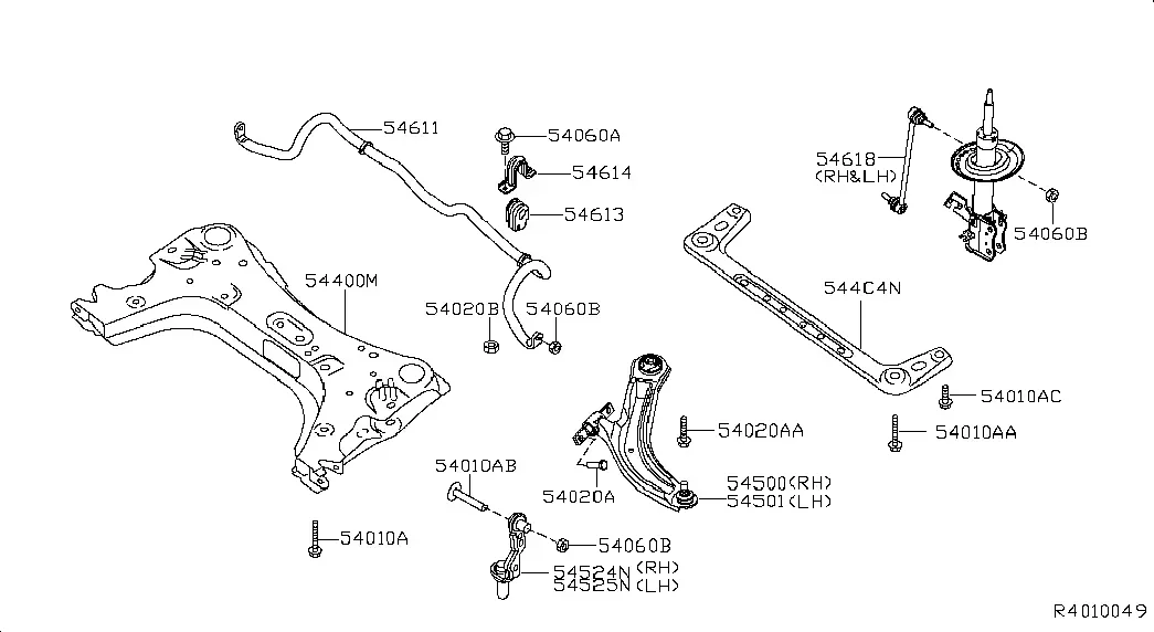 Front Suspension Crossmember and Stabilizer diagram