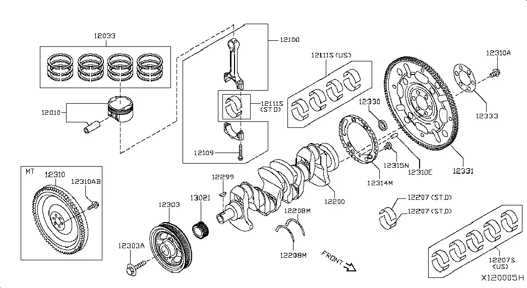 Piston, Crankshaft and Flywheel diagram