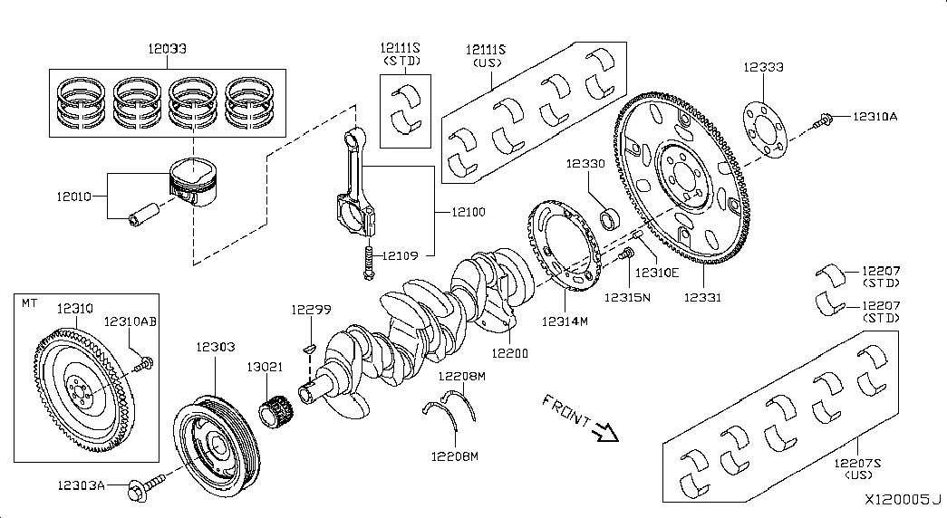 Piston, Crankshaft and Flywheel diagram