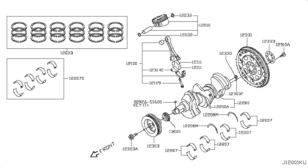 Piston, Crankshaft and Flywheel diagram