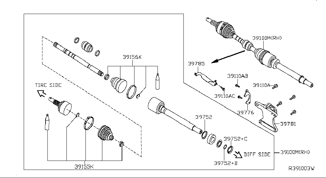 Front Drive Shaft, Right diagram