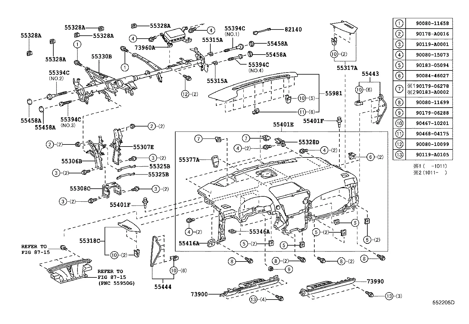 Instrument Panel and Glove Compartment diagram