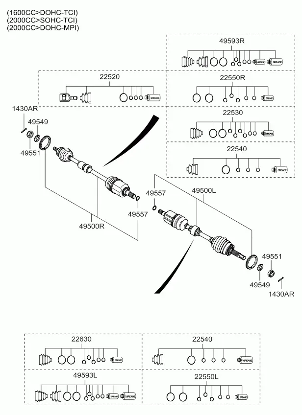 Приводные валы и ШРУСы diagram