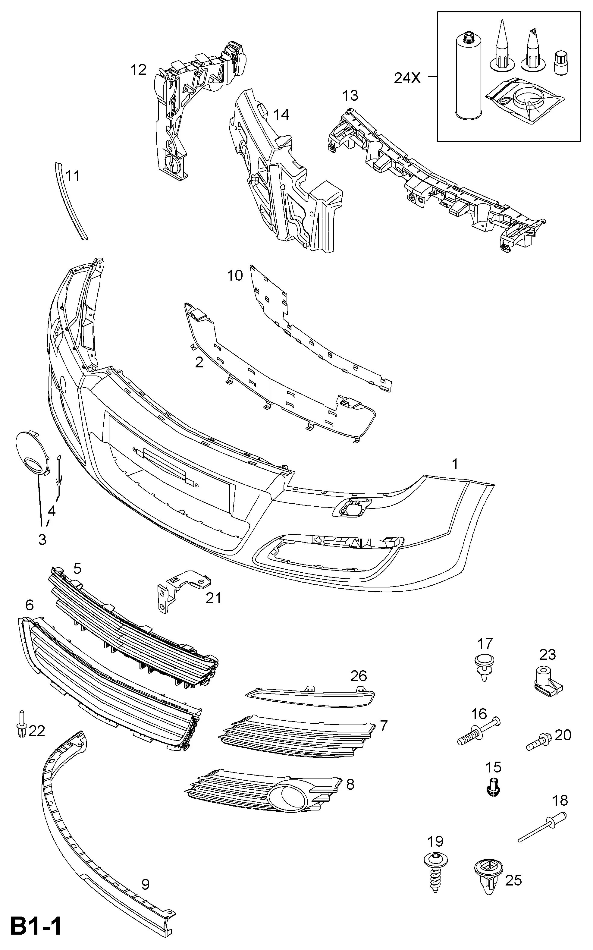 Профили переднего бампера diagram