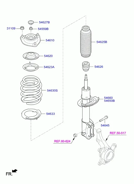Пружина и стойка передней подвески diagram