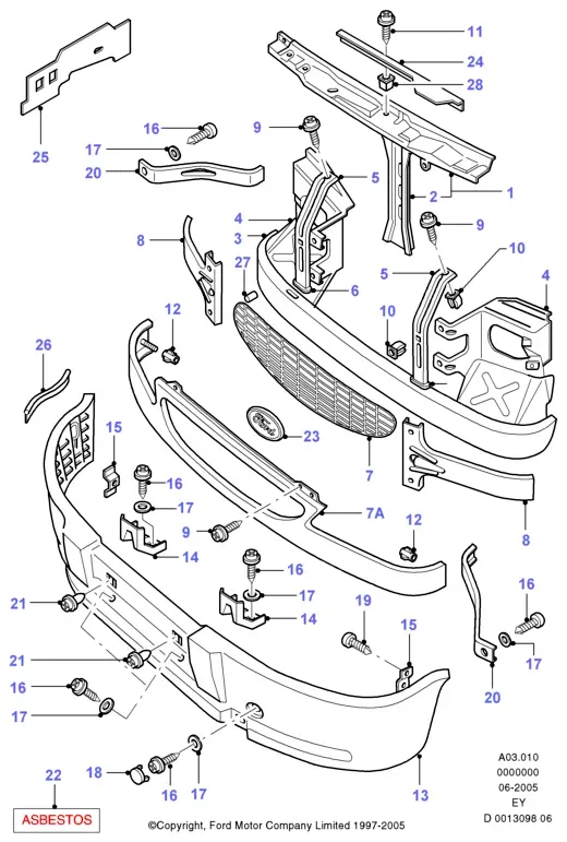 Front bumper and radiator grille diagram