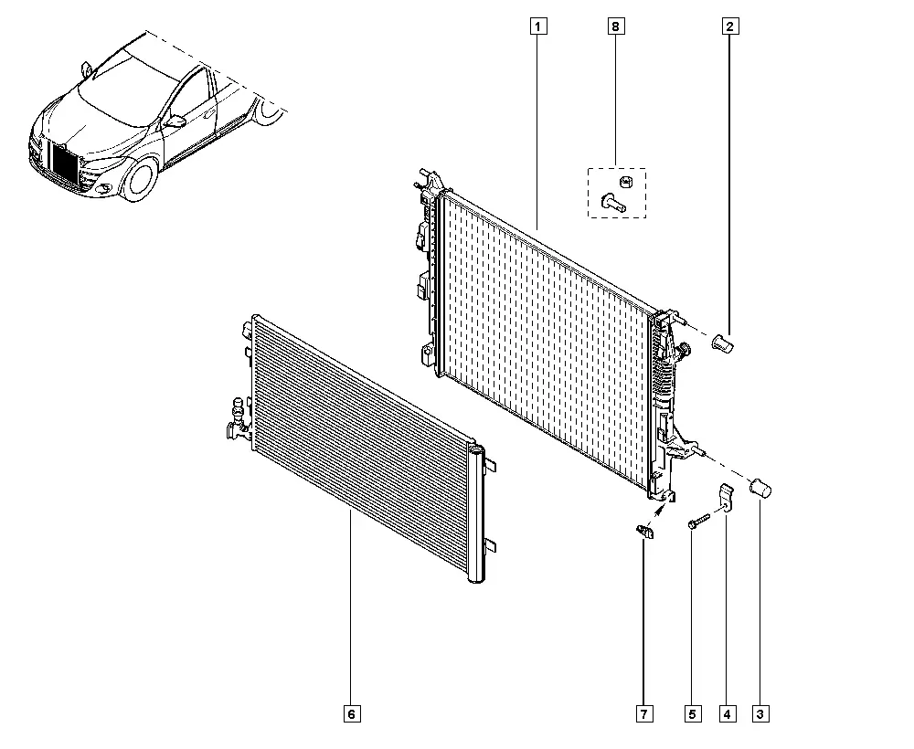 Radiator and A/C Condenser diagram