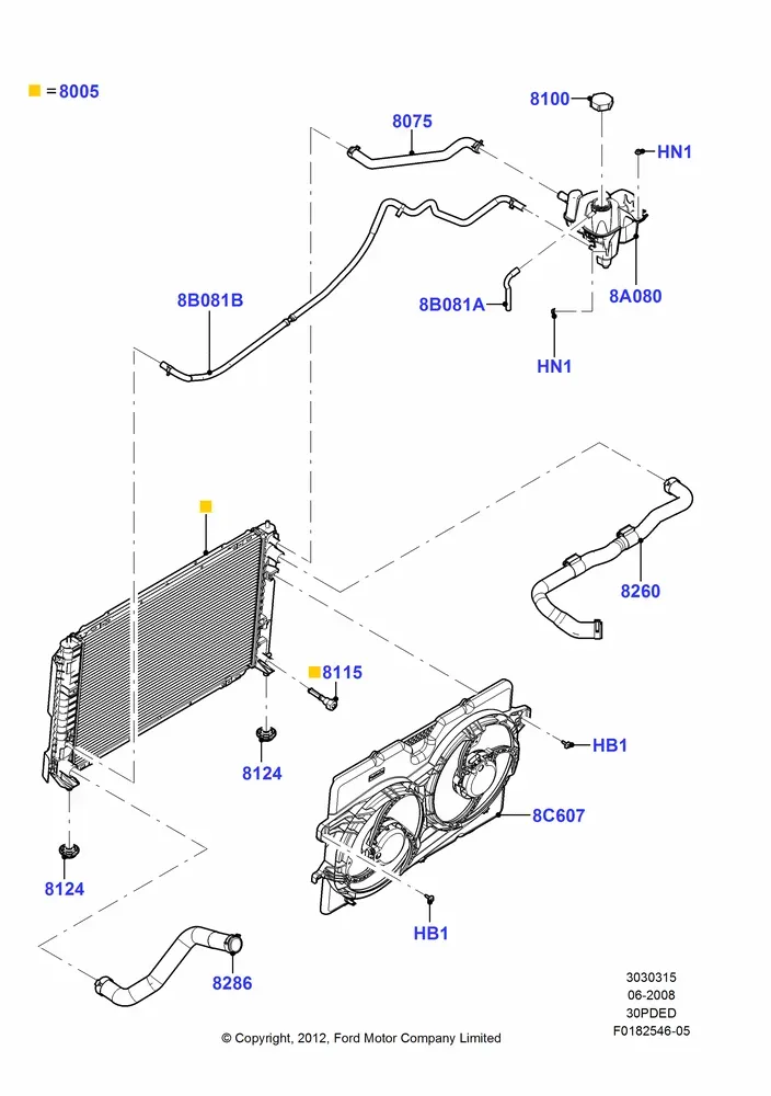Radiator and Coolant Overflow Tank diagram