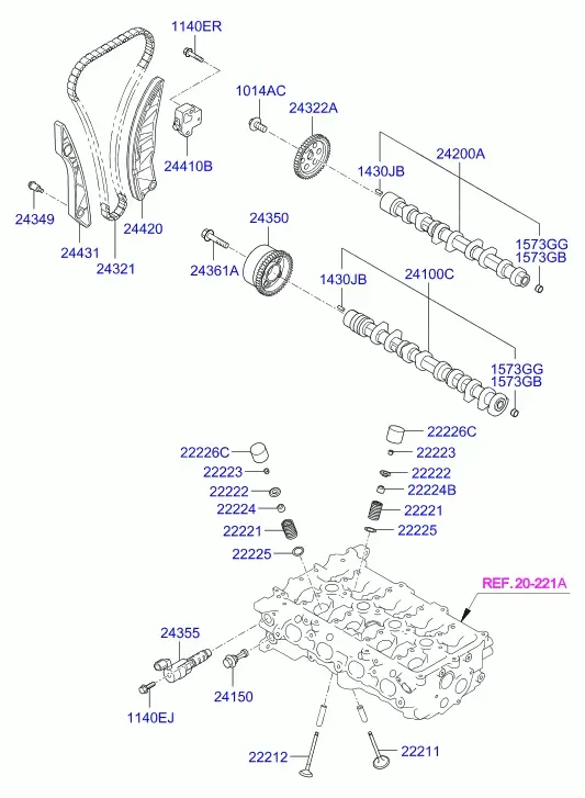 Camshaft and Valves diagram