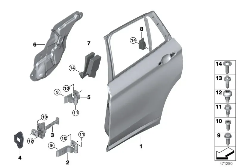 Rear door hinge and check diagram