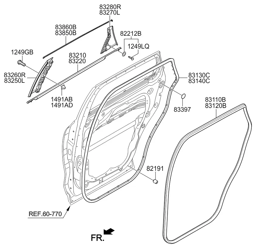Rear door moulding diagram
