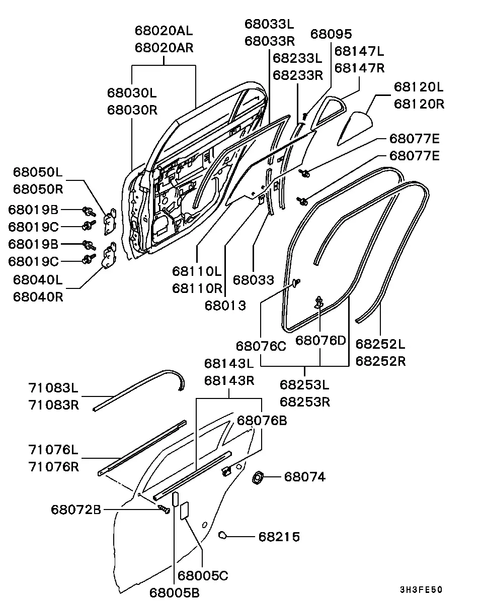 Rear door panel and glass diagram